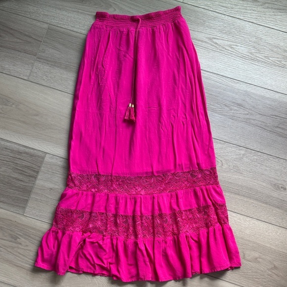 Chico's Dresses & Skirts - Chico's Vibrant Pink Maxi Skirt with Lace Accents